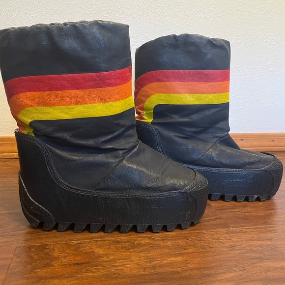 Vintage 80s Retro Rainbow Striped Moon Boots Snow Boots Women’s 11 - Picture 4 of 11